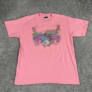 VINTAGE Diamond Dust Shirt Mens XL Pink Tropical Fish Sea Graphic 90s Made USA